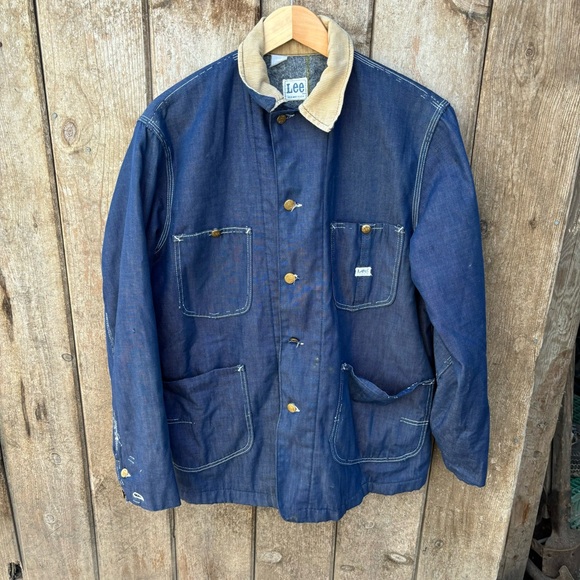 Vintage Lee Chore Jacket L 44 Blanket Lined Denim USA Corduroy Collar Union Made